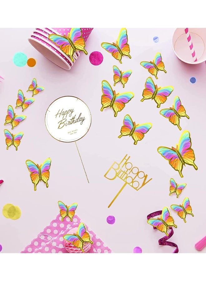 22 PCS Butterfly Decorations Cake Topper Happy Birthday 3D Cupcake Toppers Princess Happy Birthday Cupcake Topper For Wedding Anniversary Women Party Wall Decorations - Image 3